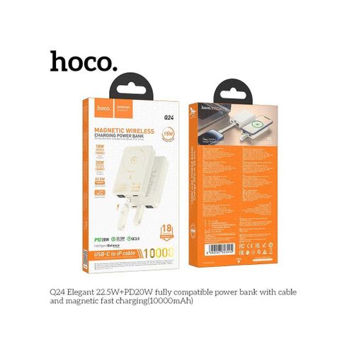 Hoco Q24 Elegant 225W With PD20W Fully Compatible Power Bank And Cable Magnetic Fast Charging 10000mAh Portable High-Speed Charging for Smartphones and Devices - White