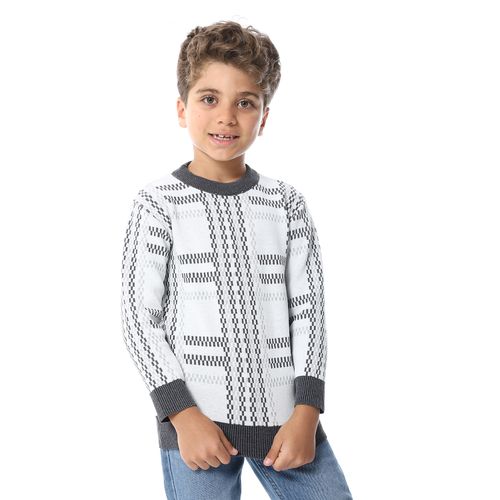 Regular Fit Slip On Boys Pullover - White & Grey