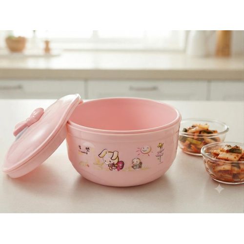 Round Plastic Lunch Box - BPA Free - Pink