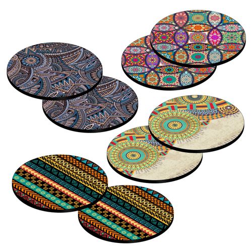 طقم كوستر خشبي - دائرة ٩.٥سم - ٨ قطع - CW-26