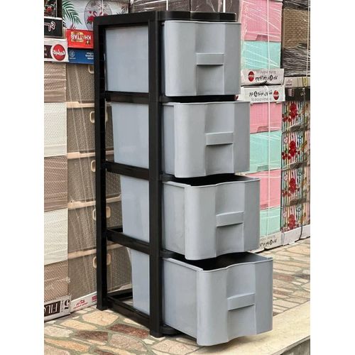 دولاب لتخزين 4 دور غويط متعددة الاستخدامات: مناسبة لتخزين الملابس والأحذية والألعاب والأدوات والمستلزمات المكتبية في أي غرفة من المنزل أو المكتب من البلاستيك من خورشيد بلاستك مقاس 120 ارتفاع *45 عرض*36 عمق لون رمادى 019523