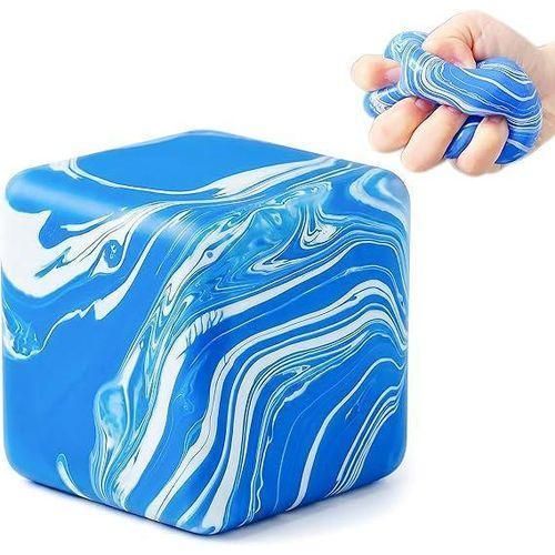 Nedoh Blue Cube Swirl Stress Ball Sugar Squishy Toy, Blue White Sugar Stress Relief Ball, Marble Sensory Fidget Toy for Adults Anxiety Relief, Nice Cube Style Sensory Desk Accessory