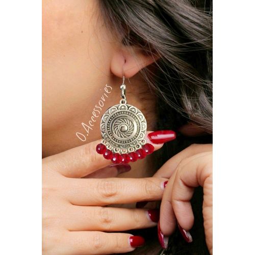 Earring Silver Metal And Crystals Red