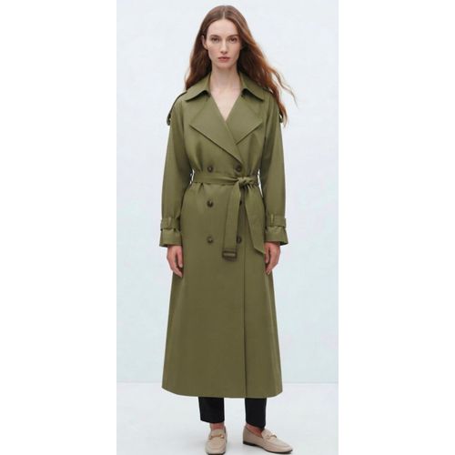 Women's Trendy Autumn Gabardine Trench Coat in Dark Green - Free Size
