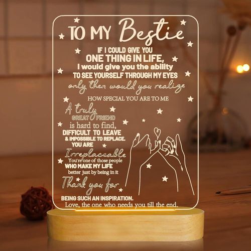 to My Bestie Gifts,3D Illusion Lamp I Love You Friends Night Light for Best Friend Sister Girls Women BFF Birthday Holiday Friendship Gift, Soft Warm White Colors LED Wooden Table Lamp