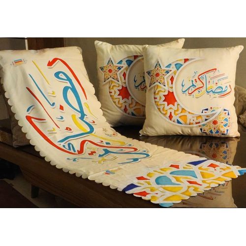 Table Runner with Cushion Set – 3 Pieces – Turkish Velvet – Digital Print