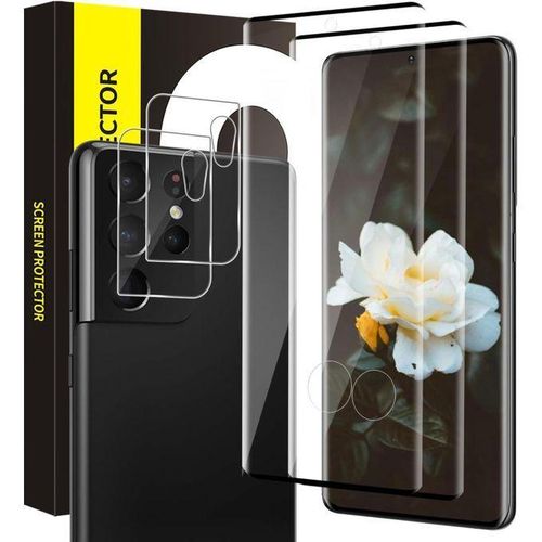 Tempered Glass for Samsung Galaxy S21 Ultra 5G, 2+2 Pack 9H Hardness Scratch-Resistant Glass Protection+Camera Glass, Full Coverage 3D Sensitivity, HD Bubble-Free S21 Ultra Screen