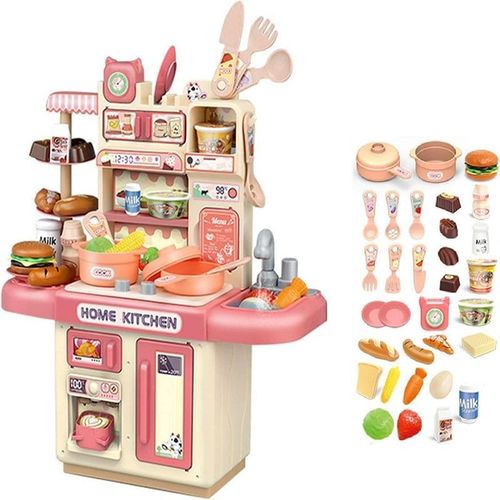 Kids Kitchen Toy Set, Toy Kitchen Playset with Pressure Pot Pan Kitchen Utensil Holder Knife Block Toy Kitchen Knives Cutlery Vegetables Accessories Play Food