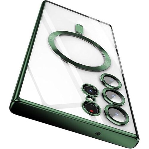Galaxy S23 Ultra Magnetic Case, Compatible with Wireless charger Camera Lens Protection Anti-Scratch Galaxy S23 Ultra Case Cover Transparent Slim Thin Phone Case Green/clear