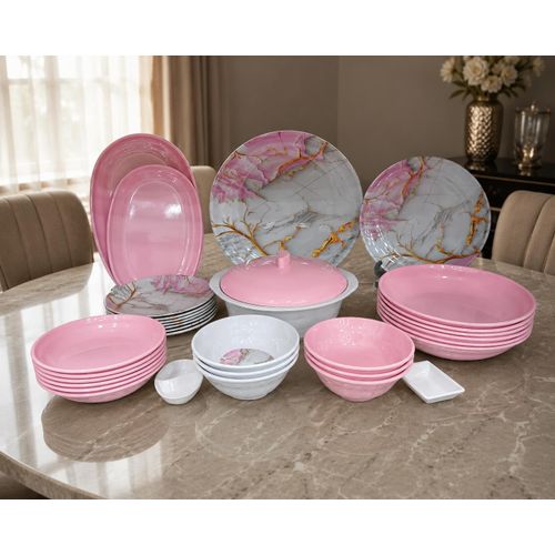 38-Piece Melamine Dinnerware Set – Break-Resistant – Marble Design with Gold and Gray Accents – Safe & Food-Grade Materials