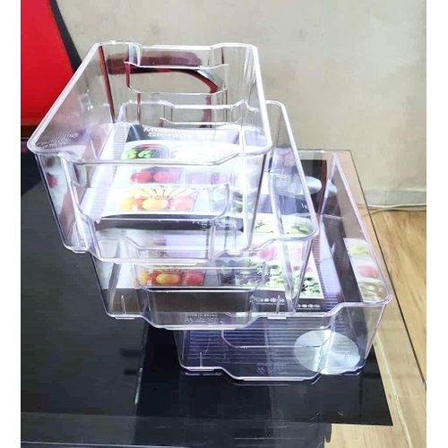Refrigerator Organizer Bins - Stackable Fridge Organizers with Cutout Handles for Freezer Kitchen Countertops Cabinets - Clear Plastic Pantry Food Storage Rack 2