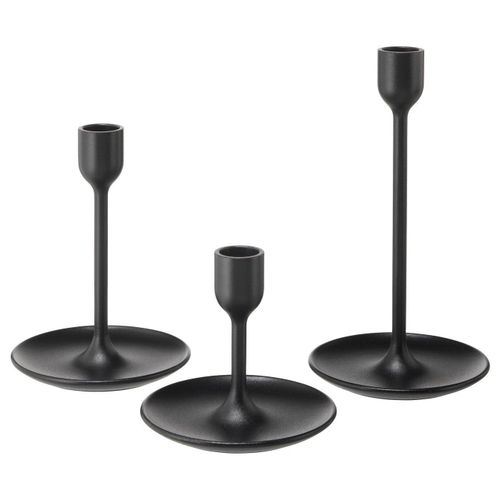 Candlestick, set of 3 Three black modern candlesticks in varying heights, sleek aluminium design with felt pads for stability.