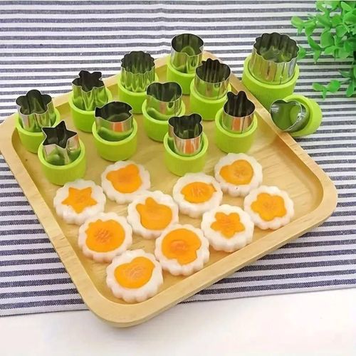 Mini Stainless Steel Fruit & Vegetable Cutters Set with Protective Caps - Fun Mold Shapes for Kids Lunch Box & Bakin