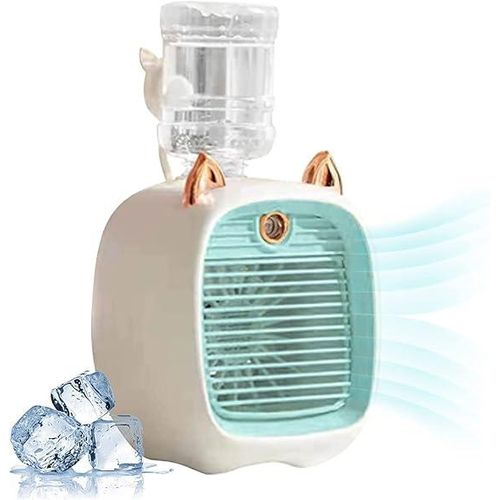 Mini Portable Ac Unit With Water Bottle, Kids Portable Air Conditioner Fan, Mini Rechargeable Evaporative Air Cooler In 3 Speed, USB Personal Air Conditioner Fan & Humidifier - Blue