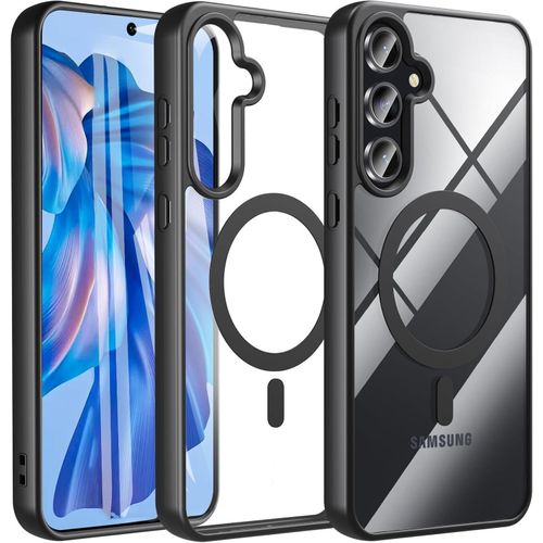 Magnetic Case for Samsung Galaxy A15 Case (Compatible with MagSafe) (Shockproof Military Grade), Transparent Back Slim Bumper Cover Phone Case (Black)