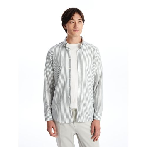 Slim Fit Long Sleeve Striped Oxford Men's Shirt