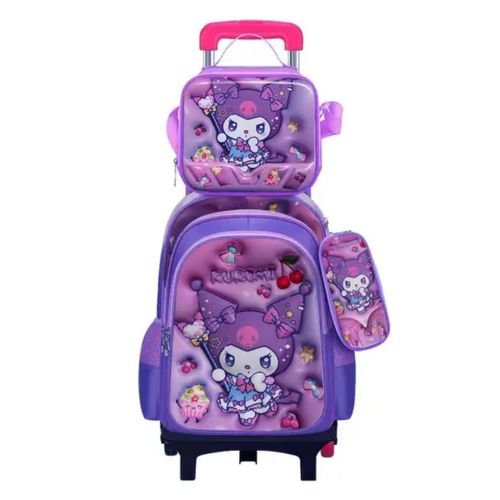 Girls' school bags with wheels, pencil case and lunch bag - ideal for school and trips, comfortable and lightweight with multiple pockets
