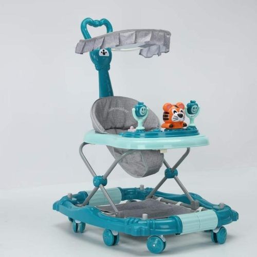 2-in-1 Baby Walker & Rocker with Push Handle, Sun Canopy, Adjustable Height & Panda Activity Tray