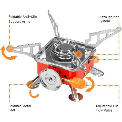 Camping Gas Stove Folding Furnace 2800W Outdoor Stove Picnic Cooking Gas Burners Backpacking Furnace Butane Red - Aluminium