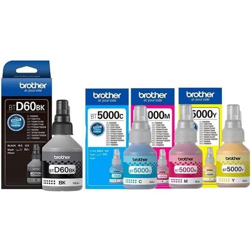 Brother Ink Bottles Set 4 Pieces BTD60BK BT5000 CMY High Yield for Ink Tank Printers