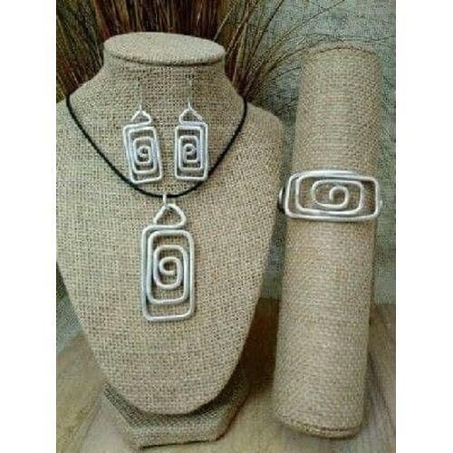 Handmade Accessories Set, Silver Color Necklace, Earrings And Bracelet