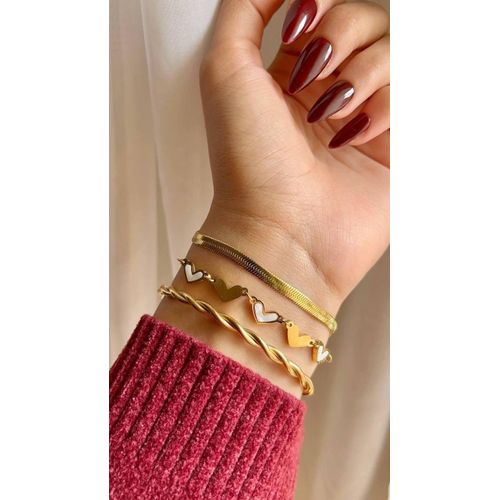 Heart, Snake Chain & Braided 3-Piece Stainless Steel Bracelet Combo (Anti-Tarnish)