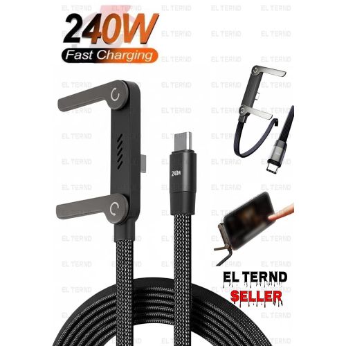 High-quality 240W fast charging and data transfer cable with built-in Type-C to Type-C phone holder, compatible with all smartphones By EL-TERND