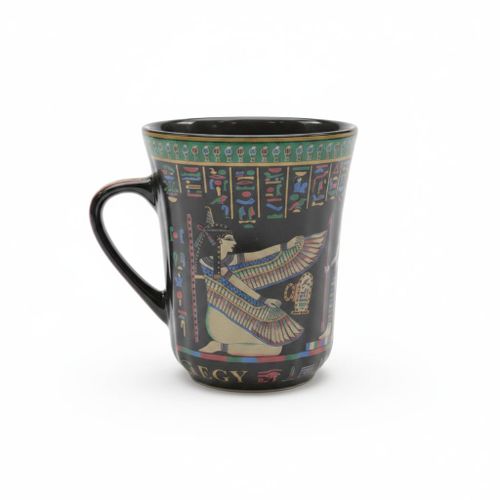 Egypt Ancient Gods Ceramic Coffee Mug, Black with Hieroglyphics