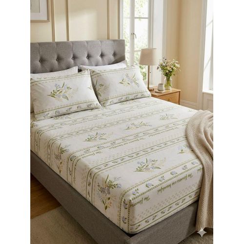 Yarlin-Cotton 100% Bed Set (Fitted Bedsheet for 180 cm beds and 2 Small Pillowcases (Olives) Design