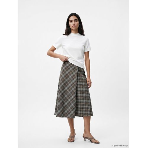 Plaid Patterned Buckle Detailed Wrap Skirt