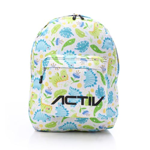Patterned Zipper School Backpack - Green.Blue & White