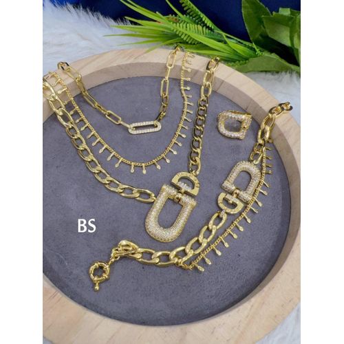 Women's Stainless Steel 3-Piece Chain Layering Set - Golden