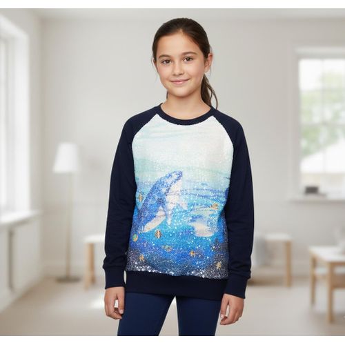 سويت شيرت بناتي شتوي - صدر مبطن فرو ناعم - تصميم "دولفين" ترتر مطفي - خامة قطنية ثقيلة