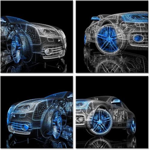 iHAPPYWALL 4 Pieces Modern Car Canvas Wall Art Black and Blue 3D Car Model Cool Picture Print for Bedroom Boys Room Home Decor Ready To Hang 12x12inchx4pcs