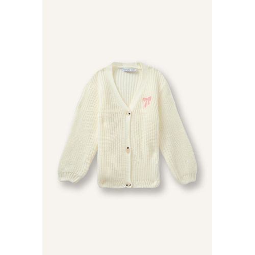 Baby Girl 3D Bow Embroidered V-Neck Knit Cardigan