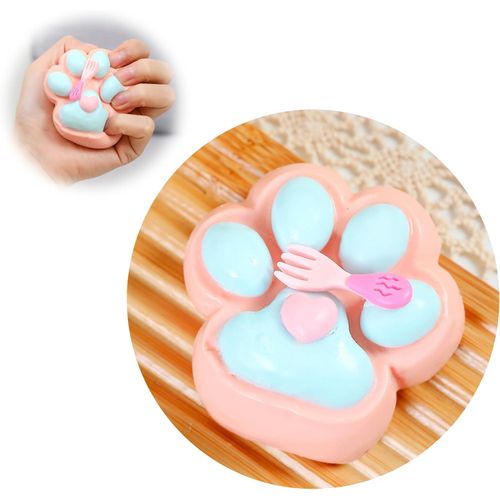 Handmade Cat Paw Taba Squishy,Cute Soft Squeeze Toys, Kawaii Fluffy Squishies Sensory Toys,Silicone Squeeze Toys for Stress Relief, Fidget Toys Squeeze Toys (Silicone Cat Paw-Blue Pink)