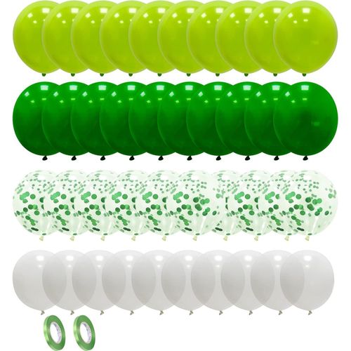 EMITUOFO Pack of 60 Balloons, Green Balloons with Confetti Balloons, Helium Balloons for Christening Children Nursery Jungle Birthday Party Decoration Boys Safari Birthday Decoration Balons Garland