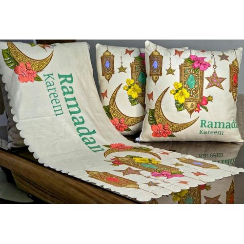 Table Runner with Cushion Set – 3 Pieces – Turkish Velvet – Digital Print