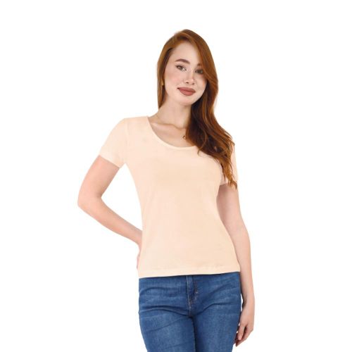 Women’s Comfy Cotton Half-Sleeve Crew-Neck Body Top – Beige