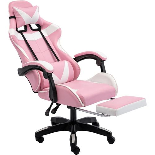 Pink Gaming & Office Chair, High Back PU Leather Desk Chair, Ergonomic Adjustable Reclining Swivel with Footrest, Lumbar Support, Headrest, Armrest EL-Motahida
