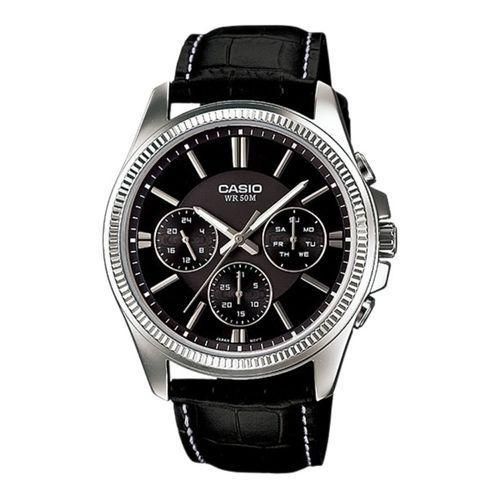 MTP-1375L-1A Leather Watch - Black