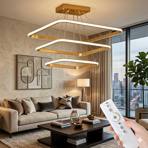 Modern LED chandelier, square, 3 movements, remote control, 60 cm