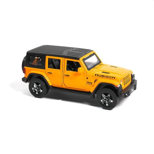 JOY JUNCTION Jeep Rubicon Model Car 1:32 Exclusive Alloy Metal Pull Back Die-cast Car Die-cast Metal Pullback Toy car with Openable Doors & Light Music (Yellow)