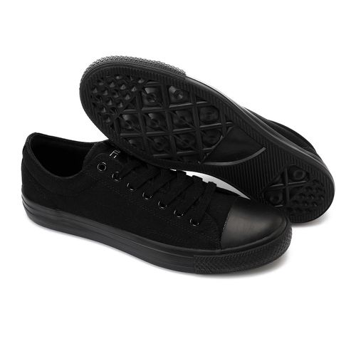 Plain Black Stitched Canvas With Drawstrings Sneakers - Black