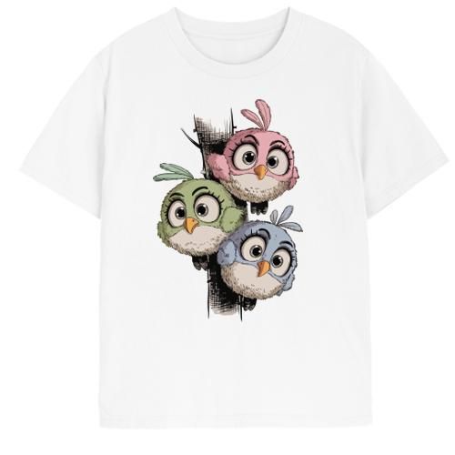 White Cotton T-shirt Round Neck Half sleeve ,Cute Owl Trio Graphic.