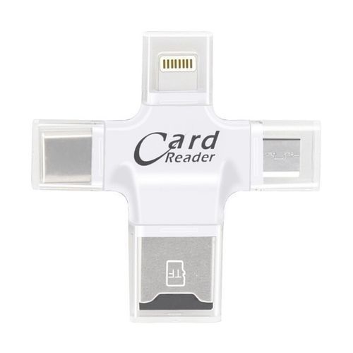 4 In 1 Card Reader Multi Function Lightning Type-C Micro Usb Micro Sd Card Slot For iPhone 7 / Android