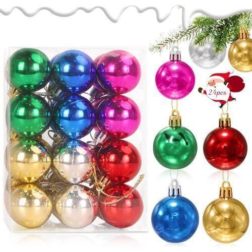 Meleager Christmas Baubles, 24 Mixed Multicolor Plastic Baubles, 4 cm, Hanging Decorations, Christmas Tree Decorations