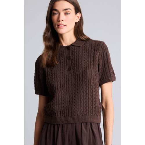 Polo Neck Short Sleeve Openwork Knit Pullover