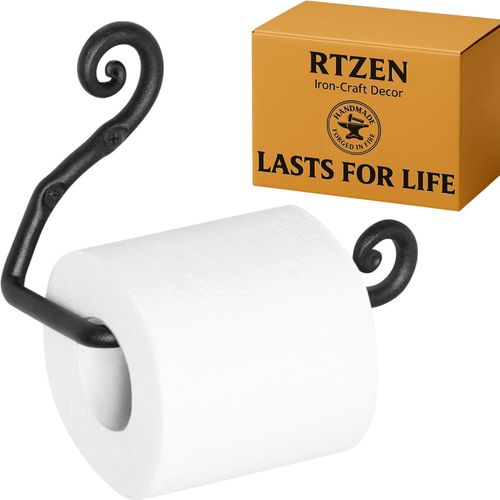 Toilet Roll Holder Handmade Wrought Iron Rustic Wall Decor Matte Black for Modern Farmhouse Decor