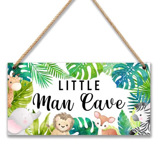 Woodland Nursery Room Decor for Baby Bedroom - Jungle Safari Animal Theme Little Man Cave Sign Wall Decor for Toddler Boy- 6"x12" -A09